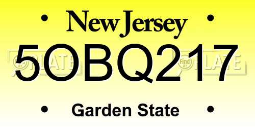 5OBQ217 New Jersey License Plate