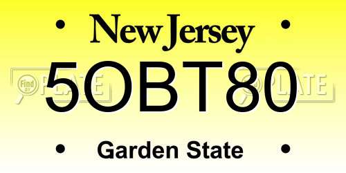 5OBT80 New Jersey License Plate