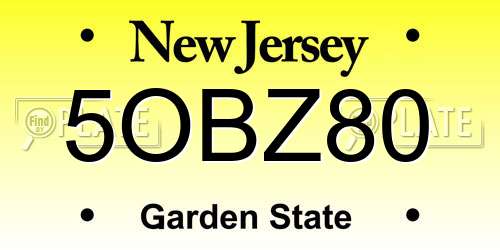 5OBZ80 New Jersey License Plate