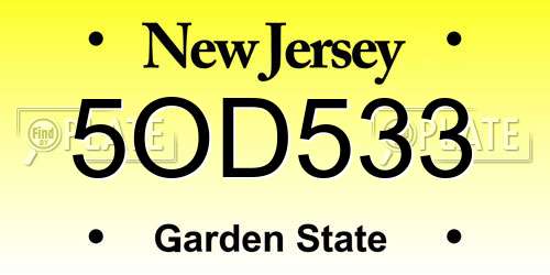 5OD533 New Jersey License Plate