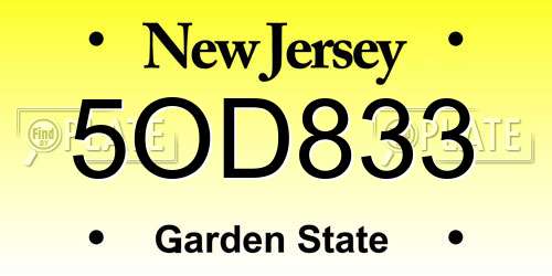 5OD833 New Jersey License Plate
