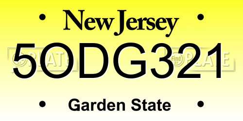 5ODG321 New Jersey License Plate
