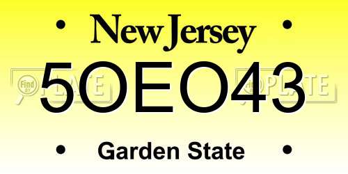 5OEO43 New Jersey License Plate