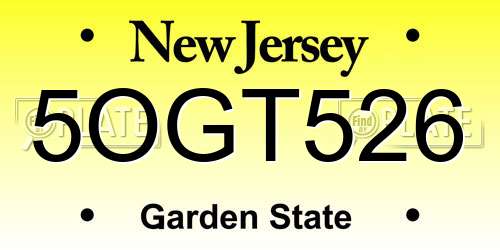 5OGT526 New Jersey License Plate