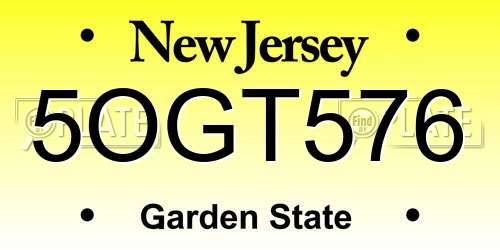 5OGT576 New Jersey License Plate