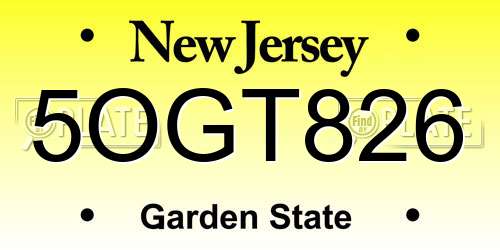 5OGT826 New Jersey License Plate