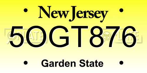 5OGT876 New Jersey License Plate