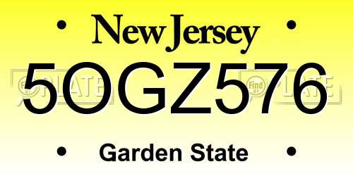 5OGZ576 New Jersey License Plate