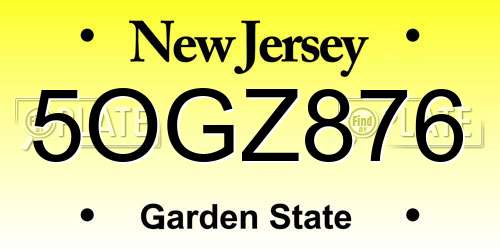 5OGZ876 New Jersey License Plate