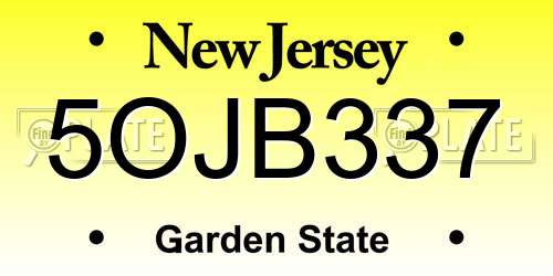 5OJB337 New Jersey License Plate