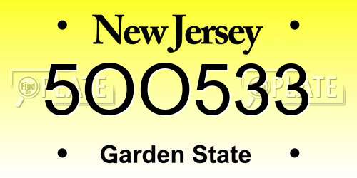 5OO533 New Jersey License Plate