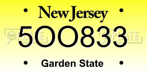 5OO833 New Jersey License Plate