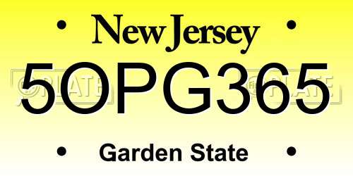 5OPG365 New Jersey License Plate