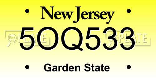 5OQ533 New Jersey License Plate