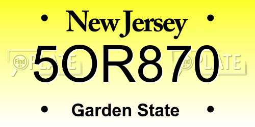 5OR870 New Jersey License Plate