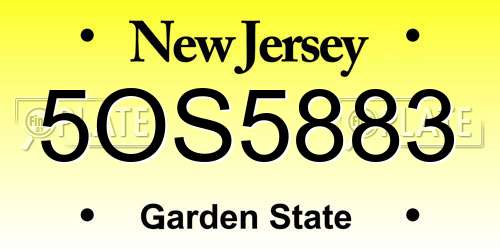 5OS5883 New Jersey License Plate