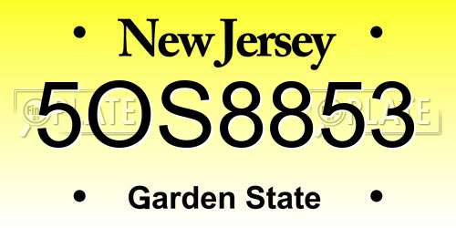 5OS8853 New Jersey License Plate