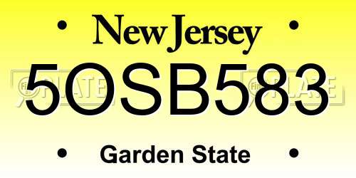 5OSB583 New Jersey License Plate
