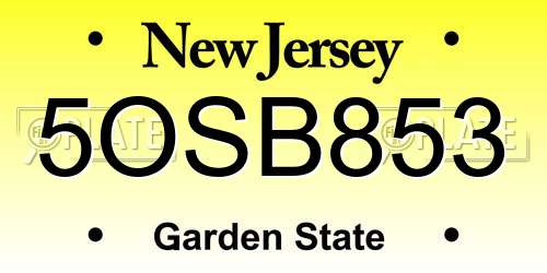 5OSB853 New Jersey License Plate