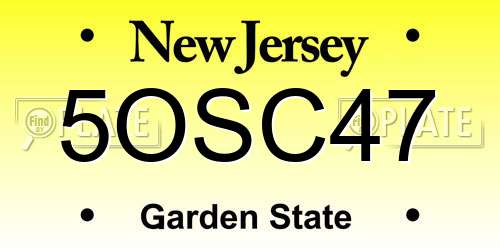 5OSC47 New Jersey License Plate