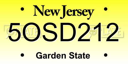 5OSD212 New Jersey License Plate