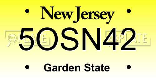 5OSN42 New Jersey License Plate