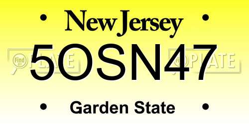 5OSN47 New Jersey License Plate