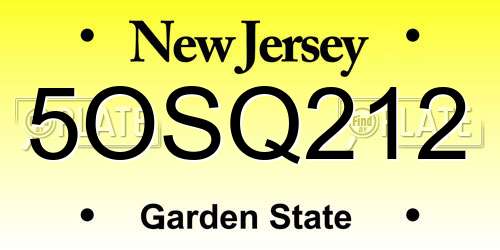 5OSQ212 New Jersey License Plate
