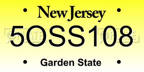 5OSS108 New Jersey License Plate