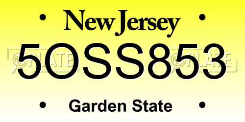 5OSS853 New Jersey License Plate
