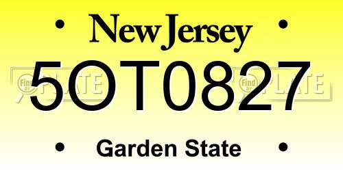 5OT0827 New Jersey License Plate