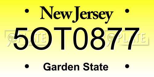 5OT0877 New Jersey License Plate