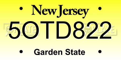 5OTD822 New Jersey License Plate