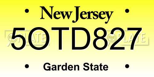 5OTD827 New Jersey License Plate