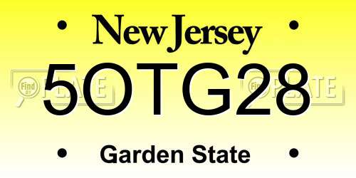 5OTG28 New Jersey License Plate