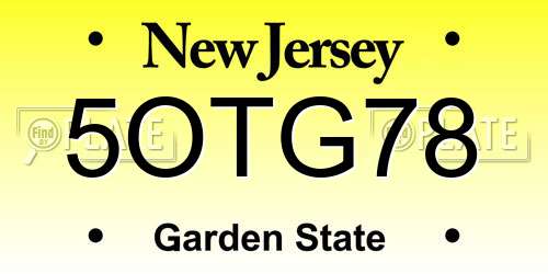 5OTG78 New Jersey License Plate