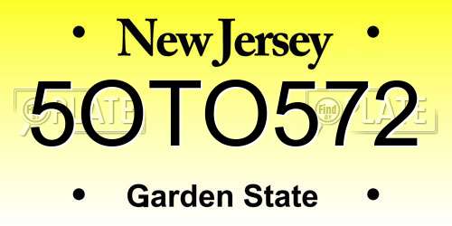5OTO572 New Jersey License Plate