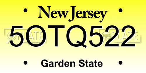 5OTQ522 New Jersey License Plate
