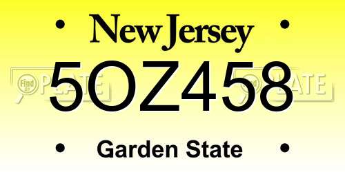5OZ458 New Jersey License Plate