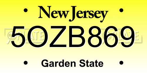 5OZB869 New Jersey License Plate