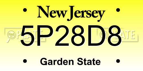 5P28D8 New Jersey License Plate