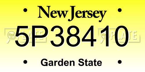 5P38410 New Jersey License Plate