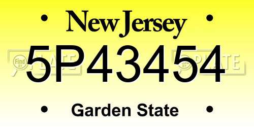 5P43454 New Jersey License Plate