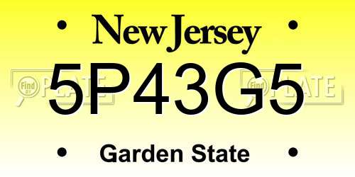 5P43G5 New Jersey License Plate