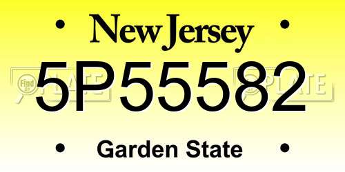 5P55582 New Jersey License Plate