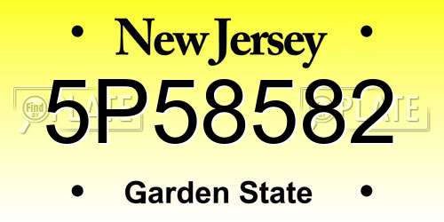 5P58582 New Jersey License Plate