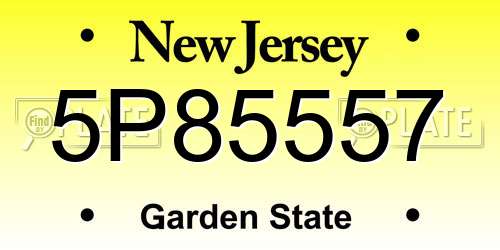 5P85557 New Jersey License Plate