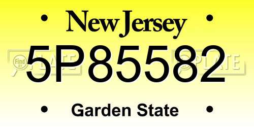 5P85582 New Jersey License Plate