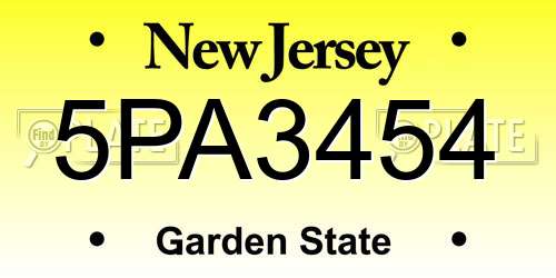 5PA3454 New Jersey License Plate