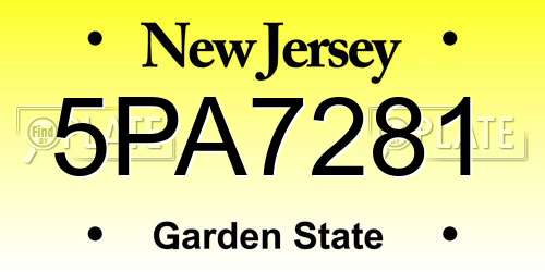 5PA7281 New Jersey License Plate
